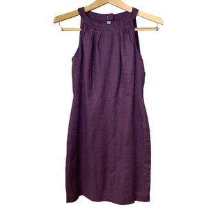 Ann Taylor Loft Dress Women's Size 2 Petite Linen Dress Wine Open Back Midi